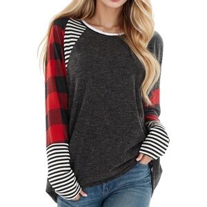 Haptics gray & red Buffalo plaid long sleeve top